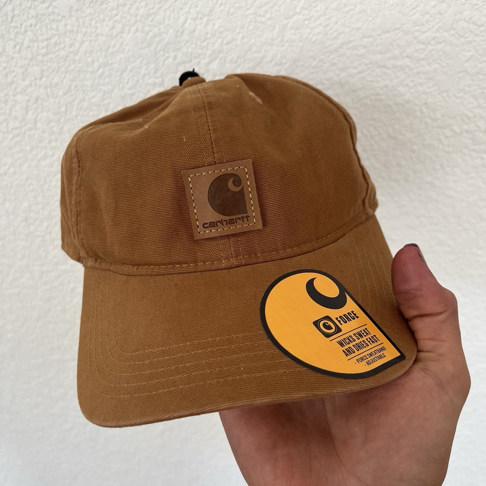 Carhartt Force Brown Tan Cotton Canvas Cap Patch Logo‎ Sweat Wicking Hat New